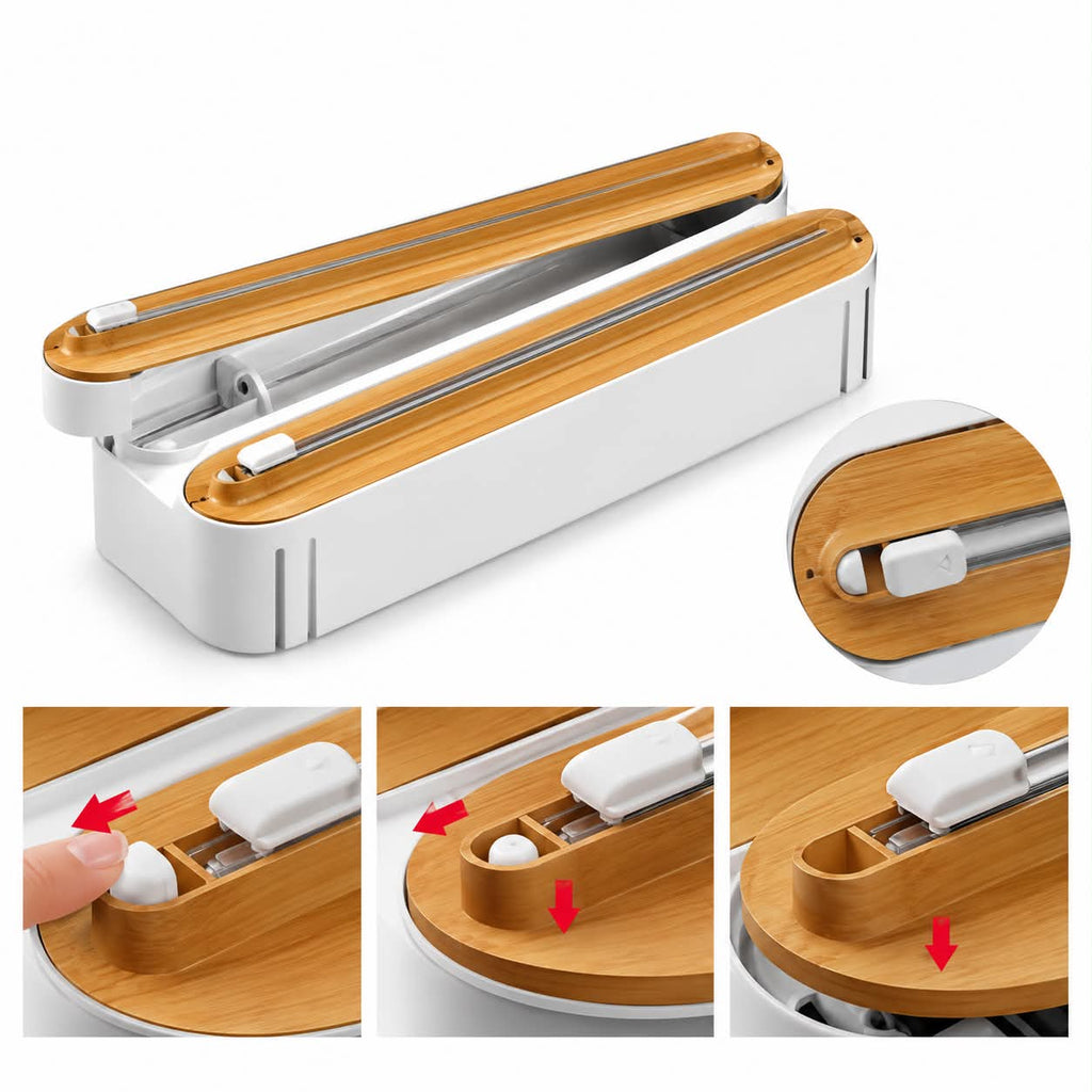 Wall-Mounted Cling Film &amp; Aluminum Foil Dispenser with Cutter